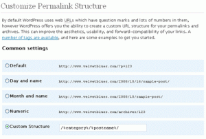 Permalinks should be SEO friendly. Permalinks are an important part of your site as both search engines and visitors use these URLs to index and visit your site. The type of permalink you pick influences the way these two parties see and value your site. A URL with a load of incomprehensible gibberish at the end is a lot less shareable and enticing than a short and simple SEO-friendly URL. An example permalink could be: https://www.yoast.com/category/post-name It could also be something like: https://www.yoast.com/10/10/2017/post-name or https://yoast.com/post-name By default, WordPress uses a permalink structure that’s not SEO-friendly. These look something like this: https://yoast.com/?p=101