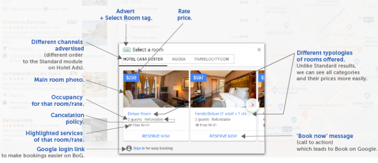 Room Booking Module otro paso de Google contra las OTAs una función extra de Google Hotel Ads (GHA) que Google incluye debajo de los distintos precios del Hotel