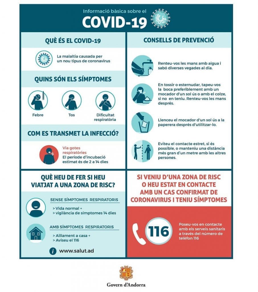 Nota informativa sobre les mesures i recomanacions referents al coronavirus Covid-19 - Als allotjaments turístics. No és hem d'alarmar però hem de ser curosos.