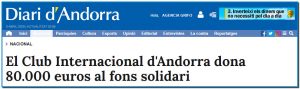 El Club Internacional d'Andorra dona 80.000 euros al fons solidari El president del Club, Simon Binsted, ha emès un missatge al cap de Govern i al ministre de Salut per agraïr la tasca del personal sanitari, tot esperant que l'ajut monetari contribueixi al suport "econòmic i emocional"
