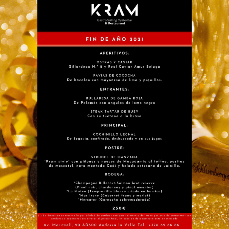 Vine al KRAM i gaudeix d’un sopar únic per a un Cap d’Any inoblidable.  Cuina mediterrània amb el millor de les terres de Castellà amb un toc Francès