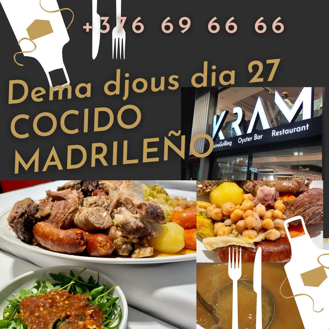 KRAM ANDORRA RESTAURANT- DEMÀ DIJOUS - 27 DE GENER - "COCIDO MADRILEÑO".... Como en casi todas las recetas tradicionales, en cada casa hay una forma de elaborar el cocido madrileño.
