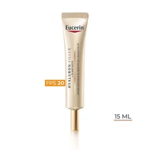 Comprar Hyaluron Filler + Elasticity contorno de ojos FPS 20 en Farmacia Central Andorra. Crema para el contorno de ojos antiedad para piel madura con protección frente a la radiación UVA y UVB. Formulada con ácido hialurónico y Collagen-Elastin Complex para aumentar la elasticidad de la piel. Indicada especialmente para atenuar los signos avanzados del envejecimiento y rellenar visiblemente las arrugas profundas con el resultado de un aspecto más fresco y revitalizado. Crema para el contorno de ojos, pieles maduras.